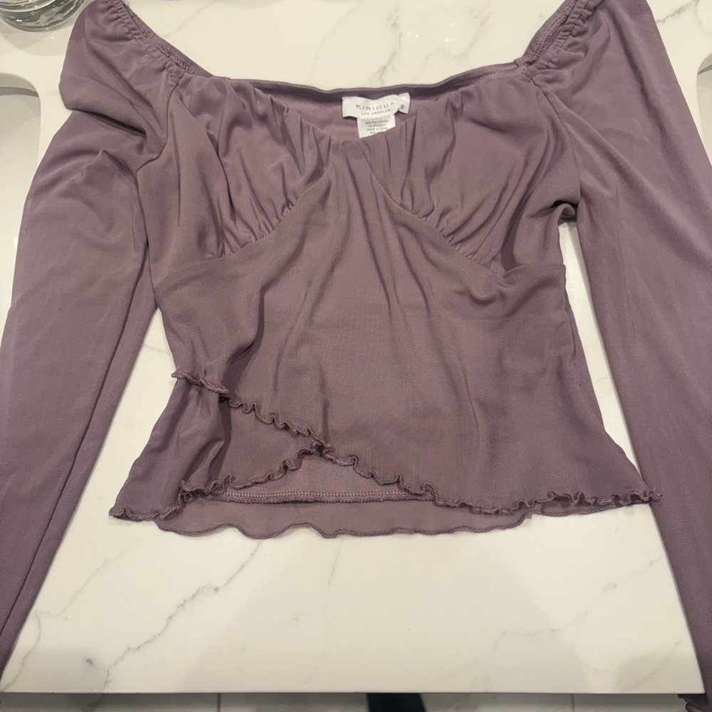 Nina Leonard Lavender Off-Shoulder Blouse